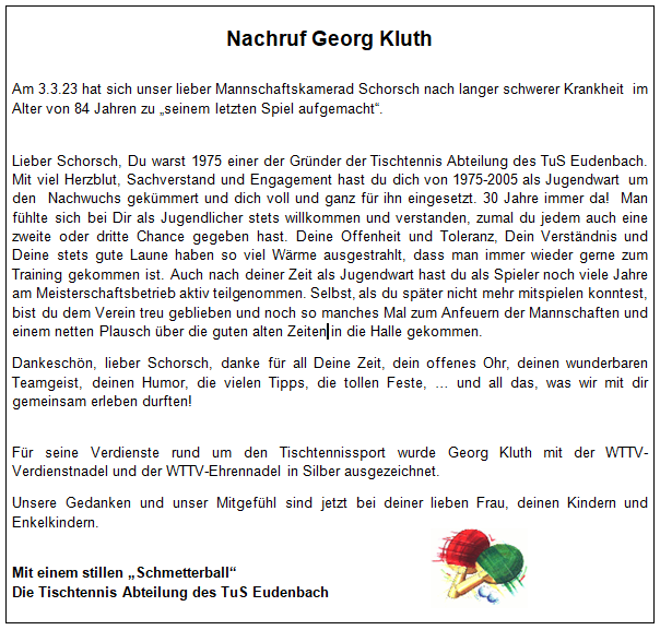 Nachruf Georg Kluth