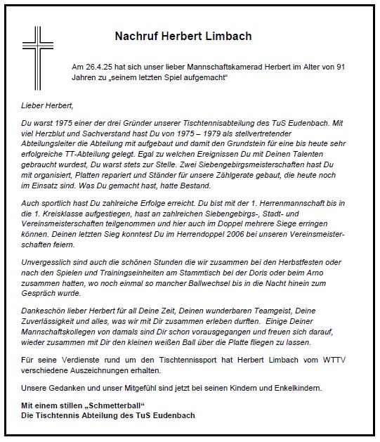 Nachruf Herbert Limbach